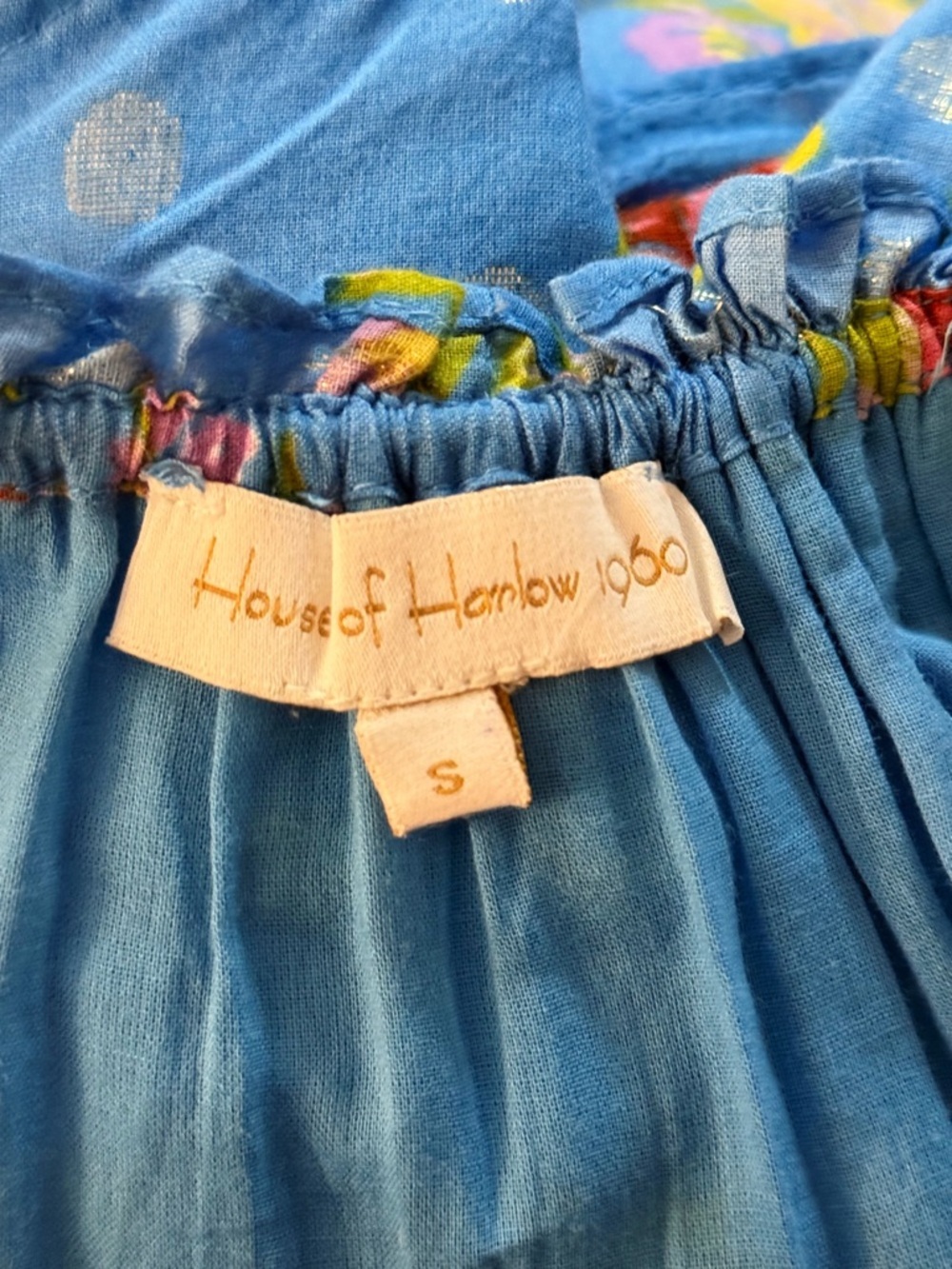 House of Harlow 1960 Blue Floral Maxi Dress Boho Tiered Ruffle Halter Feminine - Picture 2 of 16